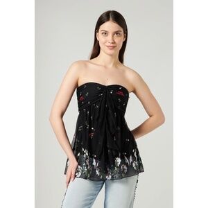 PATRIZIA PEPE Embroidered Tulle Top Strapless Floral Punk Size‎ 40 US 4